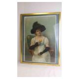 Vintage "Beauty w/ Yellow Rose" Framed Artwork