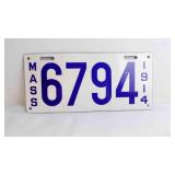1914 Massachusetts Porcelain White License Plate