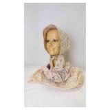 Vintage Mannequin Head w/Floral Pioneer Bonnet
