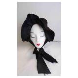 Vintage Black Calash-Style Ruched Crown Bonnet