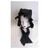 Vintage Black Calash-Style Ruched Crown Bonnet