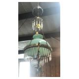 Antique Hanging Lamp Turquoise Frosted Milk Glass