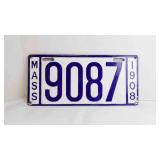 1908 Massachusetts Porcelain White License Plate