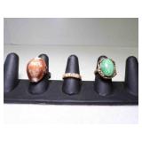 Adjustable Shell Ring - Green Cabochon Stone Ring