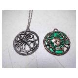 2 Zodiac Necklace Pendants - Scorpio - Cancer