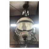 Antique Hanging Lamp Hand Painted Milk Glass