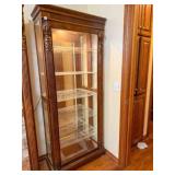 Walnut show/China cabinet, lights work, 14½' deep