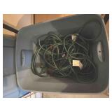 Tub of Christmas cords, extensions, etc