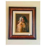 Native American woman draped in fox fur shawl