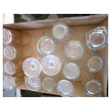 box of clear water glasses, assorted types