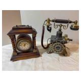 plastic clock and vintage style telephone