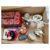 misc. figurines, singer sewing caddy