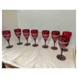 8-Cranberry/clear wine glasses