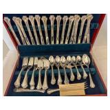 set of plated flatware in nice wood box