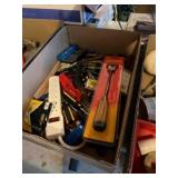 Box of misc. hand tools, hand saws
