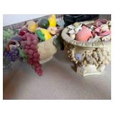 2-decorative containers w/artificial fruit, etc
