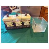 3pc cannister set, square glass dish