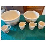 2-large crock bowls and 4-coffee mugs