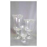 3 Clear Glass Hurricane Vases w/Footed Base Set