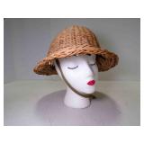 WWII Wicker Helmet Woven Rattan Canvas Suspension