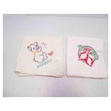 2 Vintage Large Embroidered Dish Towels - Some