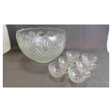 Vintage L.E. Smith Pressed Glass Punch Bowl w/Six