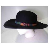 100% Black Wool Felt Western Hat Wide Flat Brim