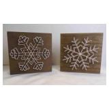 2 Rustic Wood Wall Framed String Art Snowflakes