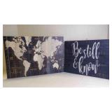 2 Canvas 'Old World' Map & Wood 'Be Still' Dï¿½cor