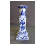 Vintage Blue & White Ceramic Candlestick Holder