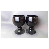 2 Vintage Black Amethyst Glass Drink Goblets