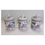 3 Vintage Chinese Famile Rose Tea Mugs w/Handle