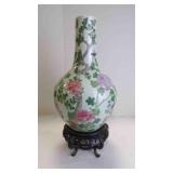 Vintage Chinese Porcelain Vase with Wooden Stand