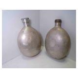 2 WWII Era Aluminum Military Canteens - Hand
