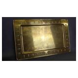 Vintage Geometric Embossed Brass Serving Platter