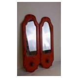 Distressed Orange Wood Wall Hanging Mirrors w/Pegs