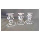 3 Vintage Heavy Paneled Glass Candlestick Holder