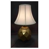 Vintage Geometric Faceted Brass Table Lamp w/Shade