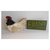 2 Rustic Country-Style Wood Wall Sign & Chicken
