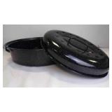 16ï¿½' Speckled Black-Enamel Roasting Pan w/Lid
