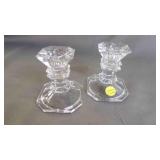 2 Vintage Heavy Faceted Glass Candlestick Holder