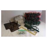 Basket Filled w/Christmas Items & String Lights