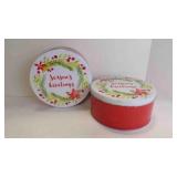 2 Holiday Round Metal Cookie Container w/ Lids