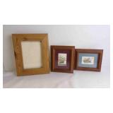 3 Wooden Picture Frames 2 w/Photos 1 Empty