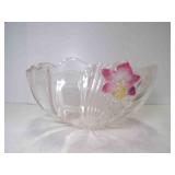 Vintage Mikasa Crystal Serving Bowl Pink & Yellow