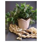 7" Ceramic Tulip Vase W/ Fake Ivy Plant & Cream