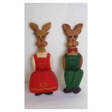 Vintage Hand-Painted Wooden Reindeer Shelf Sitters