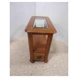 Solid Oak Narrow End Table Ft. Glass Insert Top