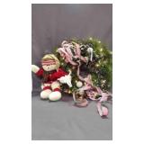 Large Plush Winter Snowman Wreath w/White Lights