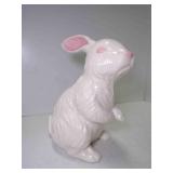 White & Pink Ceramic Rabbit Figurine 11" Tall